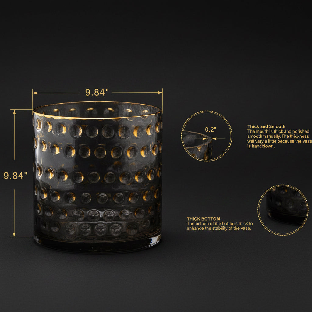Glass cylinder vase with dimpled circle